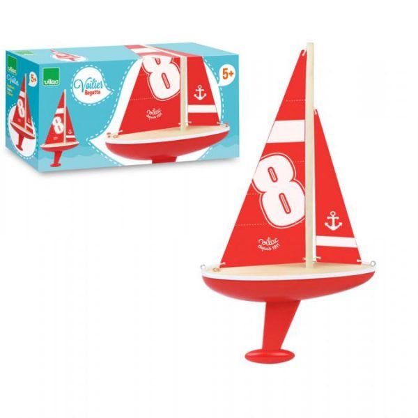 RED SAILING BOAT - BARCO ROJO VILAC - juguetes de madera